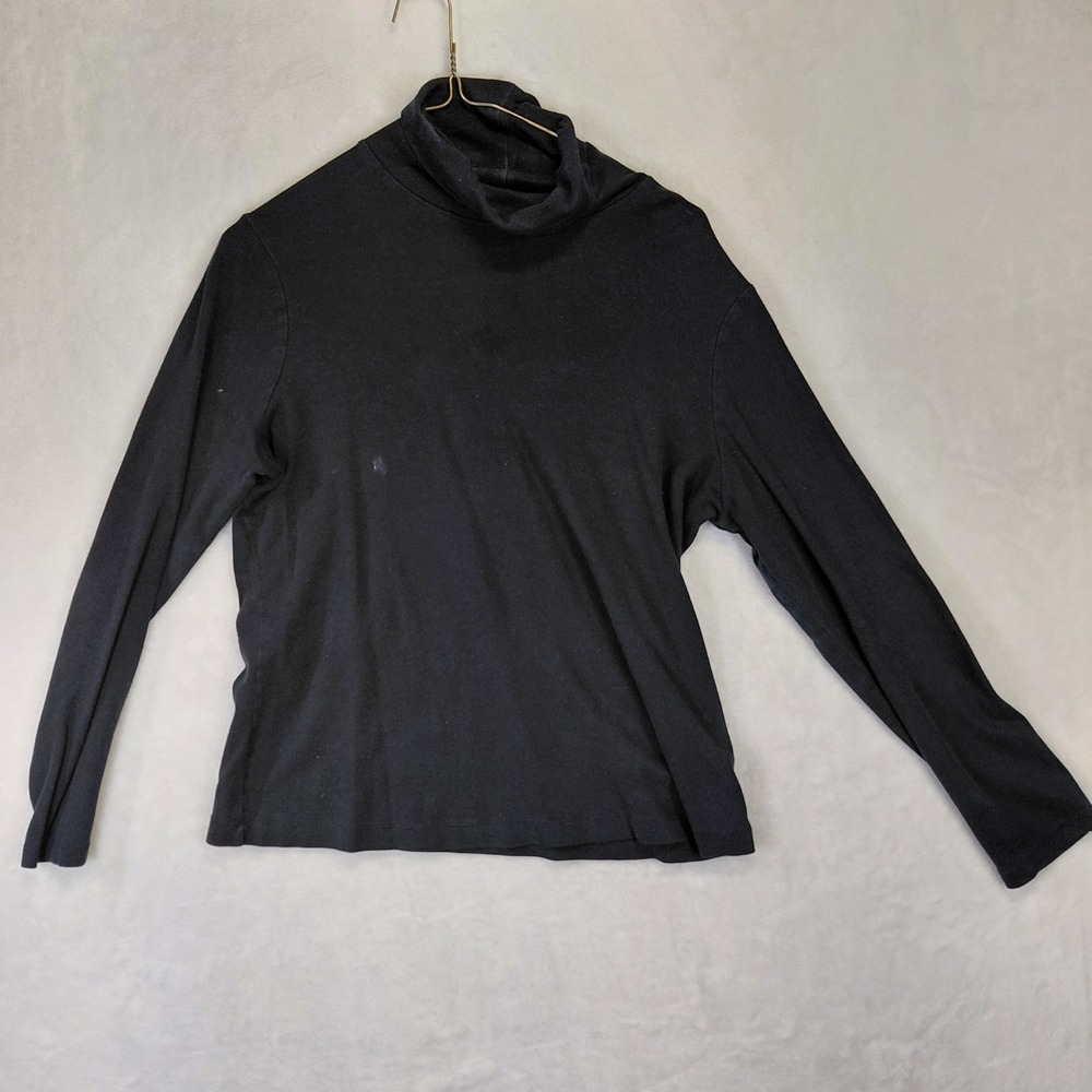 Eddie Bauer Black Pima Cotton Long Sleeve Turtleneck Top Size Medium Petite